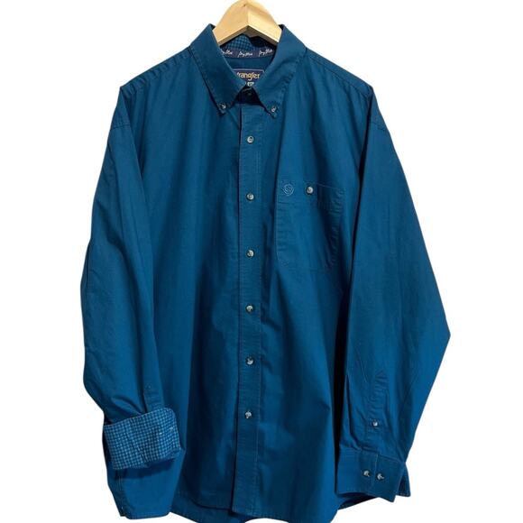 Wrangler George Strait Collection Dark Teal Button Down Long Sleeve Shirt XL - Picture 2 of 6